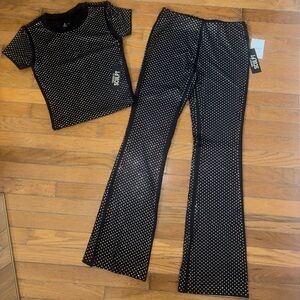 Forever21 Black Top and Flare Pants Set with Silver Sequence